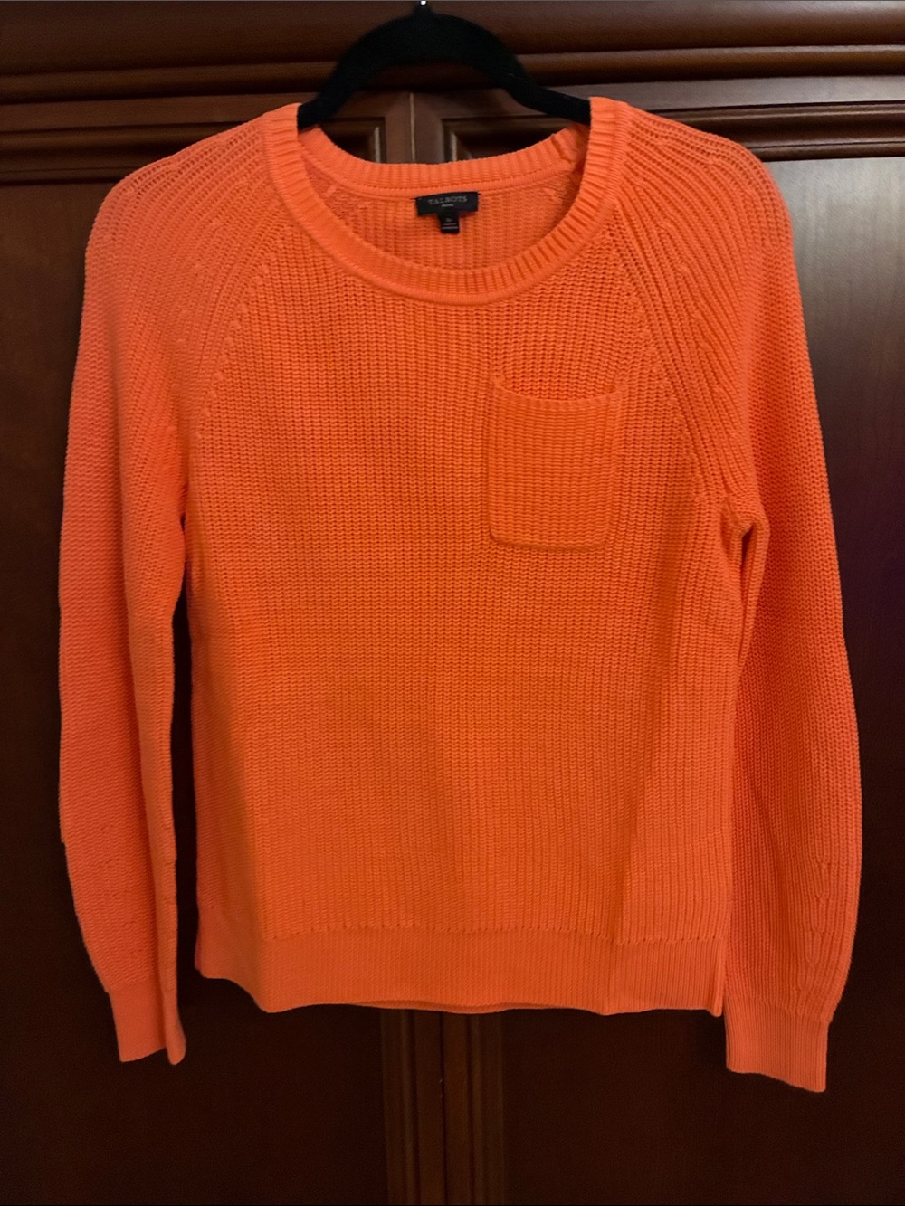 Talbots Bright Orange Crewneck Sweater with Chest Pocket